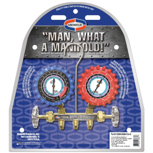 Uniweld QS8N3SM410A-8 Maniflold R410, R32 2-V Brass with 3-1/8 in NPF Gauges 3 ft SMB Ez-Turn AB Hoses
