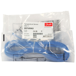 Danfoss 097U0063 Sensor de Temperatura AKS 11, PT 1000, -40 a 100 C, Azul 8.5 m, IP 67