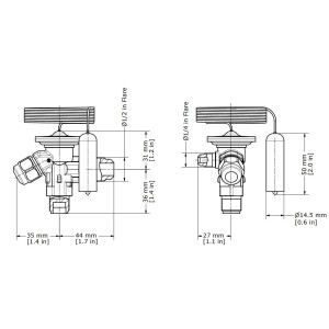 Danfoss 068Z3403 Cuerpo de Valvula de Expansion TE 2 para R404, R507A Ecualizacion Externa 3/8 x 1/2 x 1/4 Flare, Capacidad desde 1/6 hasta 4-1/2 tons, capacidad determinada por Orificio de venta separada, 068Z3555