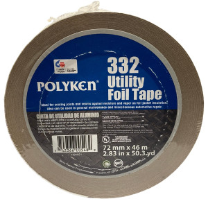 Polyken 332 Cinta de papel de Aluminio, grado utilitario para Aire Acondicionado, Calefaccion y Ventilacion de 3 pulgadas x 50 yardas