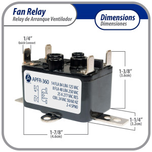 Appli Aprts APFR-360 Rele de ventilador 90-360 de conmutacion de Fan Relay, SPST, Polo Sencillo, Tiro Sencillo, bobina de 24 V, CA, Normalmente Abierto, Soporte de ajuste multiple, Aplicacion Universal