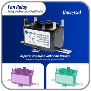 Appli Aprts APFR-360 Rele de ventilador 90-360 de conmutacion de Fan Relay, SPST, Polo Sencillo, Tiro Sencillo, bobina de 24 V, CA, Normalmente Abierto, Soporte de ajuste multiple, Aplicacion Universal