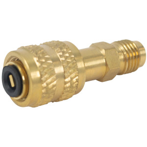 Appli Parts APCA-51614S  Adaptador de Carga 5/16 pulg Hembra x 1/4 pulg Macho, SAE, R410 Mini Split con Pivote, valvula Gusanillo y depresor