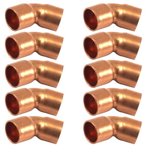 Appli Parts AP-C03845B10 3/8 Codo de 45 Radio Corto Accesorios de Cobre Soldables CxC para conexiones en sistemas de Refrigeracion, Aire Acondicionado y Plomeria con tuberia ACR y L (10 x Bolsa)