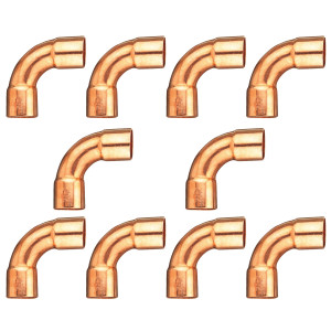 Appli Parts AP-C078LB10 7/8 Codo de 90 Radio Largo Accesorios de Cobre Soldables CxC para conexiones en sistemas de Refrigeracion, Aire Acondicionado y Plomeria con tuberia ACR y L (10 x Bolsa)