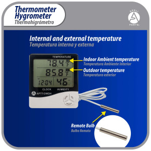Appli Parts APTT-DWDH Indoor Temperature and Humidity Monitor with Hygrometer for Accurate Temp and Humidity Monitoring for Precise Indoor Climate Control with cable sensor for outside temperature