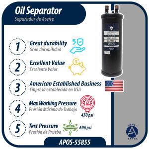 Appli Parts APOS-55855 5/8 in ODF Oil Separator, compatible with CFC,HCFC,HFC,R22,R407C,R502,R134a,R404A,R507, Working temperature 14 F to 266 F