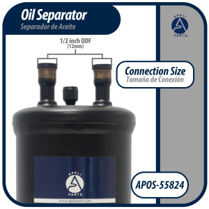 Appli Parts APOS-55824 1/2 in ODF Oil Separator, compatible with CFC,HCFC,HFC,R22,R407C,R502,R134a,R404A,R507, Working temperature 14 F to 266 F