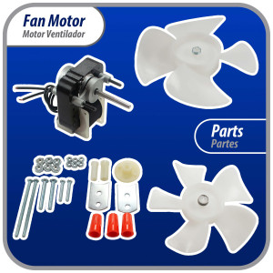 Appli Parts APFM-670 1/130 Hp Fan Motor, 110 V, 50/60 Hz, 3000 rpm, Reversible rotation, Universal Fan Motor Kit, Shaft 3/16 in by 1-1/4 in long includes 2 Fan Blades 4 and 5.5 in Certified UL E479056 Replaces NUV-670, SM670